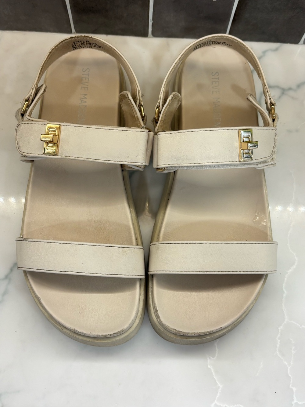 Kid Steve Madden Ivory Sandals with Gold Accent